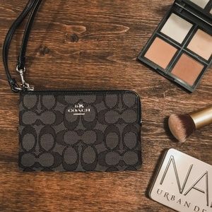 Coach Wristlet - Black Fabric Monogram